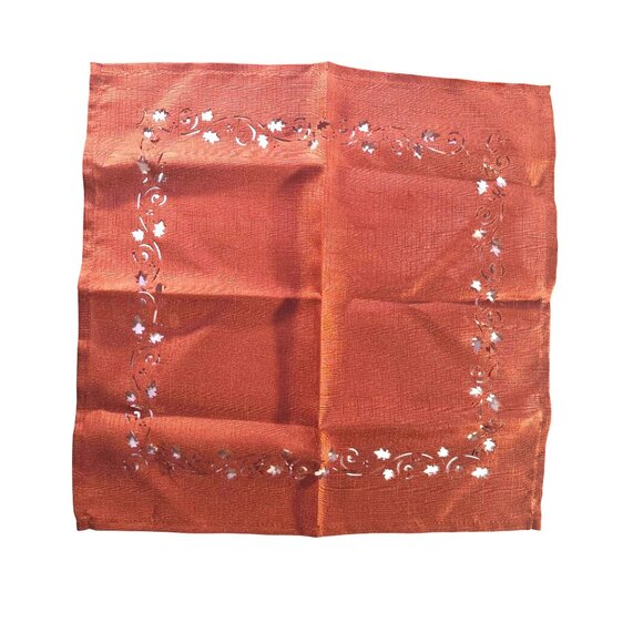 Thanksgiving Tablecloth Napkin Set cutwork leaf orange autumn holiday linens - Picture 5 of 7